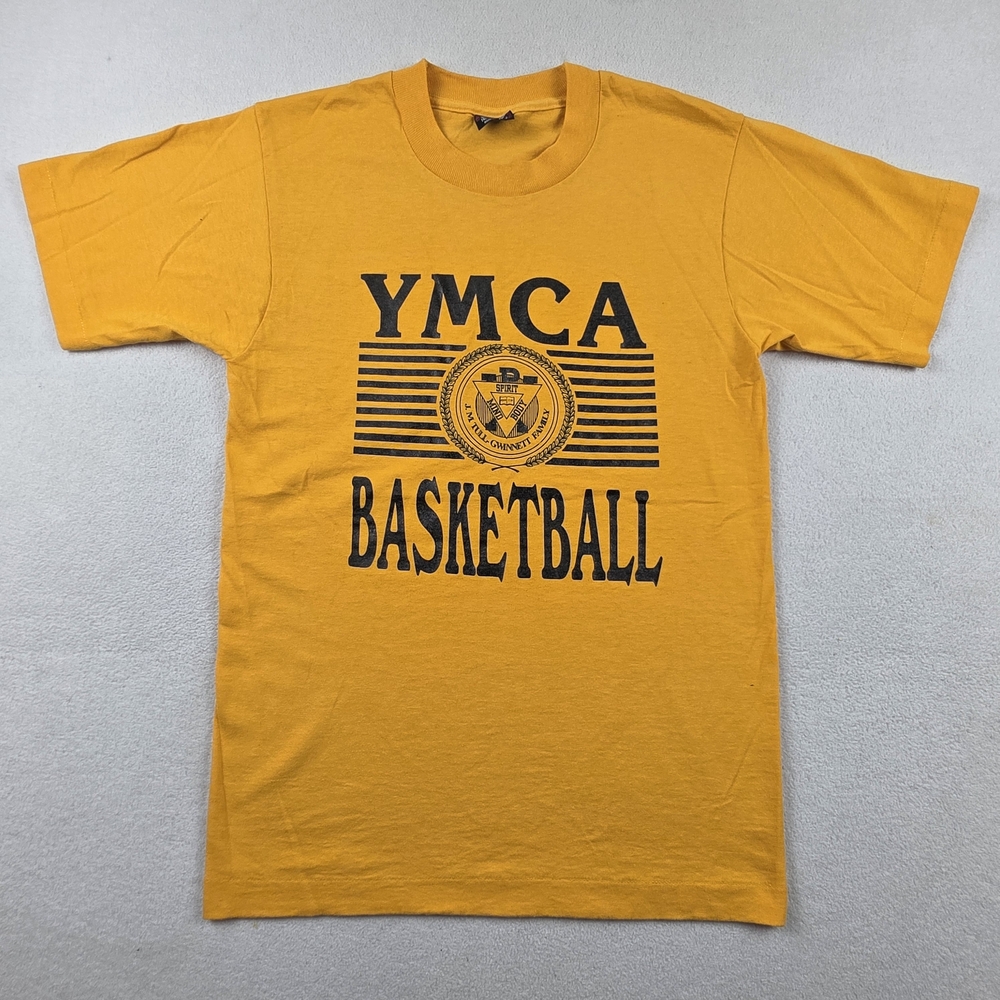 Vintage YMCA Basketball T-Shirt Adult Small Gold Short Sleeve 1980's Best Tag